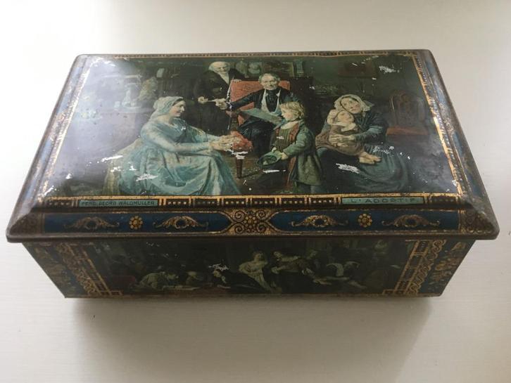 Antiek (koek) blik Hollandsche Meesters, 20'er jaren, Verzamelen, Blikken, Gebruikt, Koek(jes), Ophalen of Verzenden