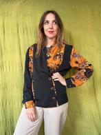 Vintage 90's blouse / print / zwart-goud / maat 42 / (X)L, Kleding | Dames, Blouses en Tunieken, Zwart, Maat 42/44 (L), Ophalen of Verzenden