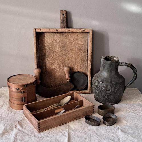 Brocante oude houten bestekbak bestek bak 2 vakken *Etage3*, Huis en Inrichting, Woonaccessoires | Overige, Gebruikt, Ophalen of Verzenden