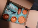 22 terracotta bloempotten met schotel en meer..., Tuin en Terras, Bloempotten, Ophalen, Rond, Tuin, Zo goed als nieuw