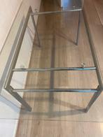 Tafel met glasplaat met metaal onderstel, Huis en Inrichting, Tafels | Salontafels, Gebruikt, Rechthoekig, 50 tot 100 cm, Ophalen of Verzenden