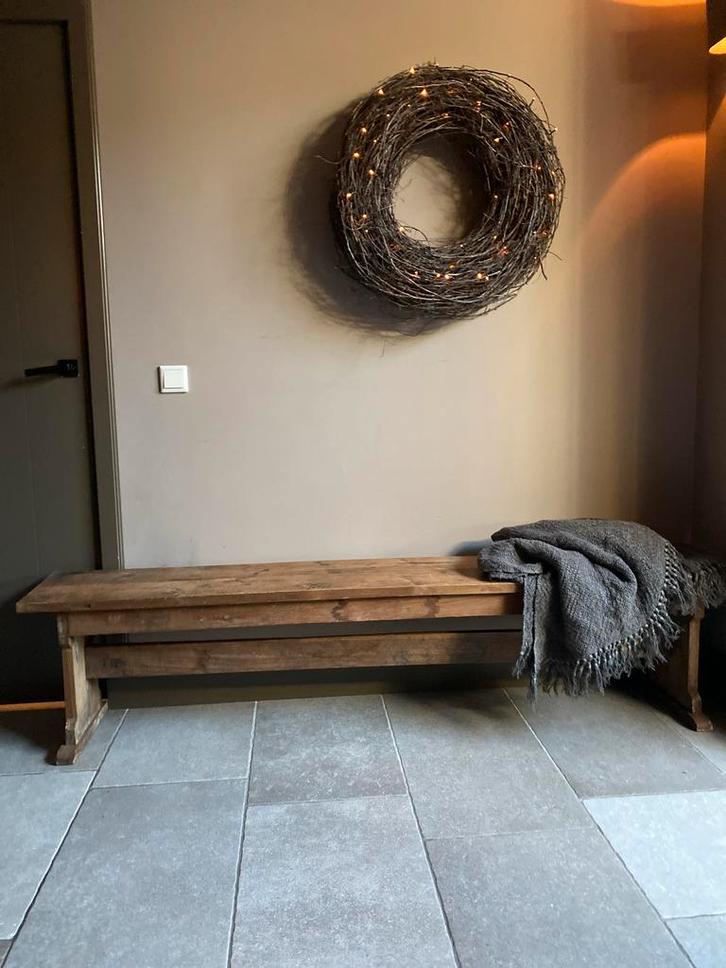 Hoffz bank massief hout - landelijke stijl eetkamerbank p, Huis en Inrichting, Banken | Voetenbanken en Poefen, Gebruikt, 125 cm of meer