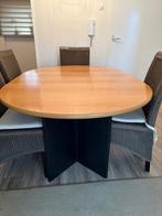 Uitschuifbare ronde eettafel + 4 stoelen, Ophalen, Gebruikt, 100 tot 150 cm, Rond