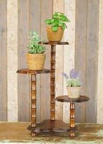 Oude houten brocante etagère met drie plateau’s standaard, Gebruikt, --, Ophalen of Verzenden, --