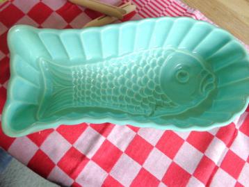 brocante Puddingvorm pate vorm turquoise Vis visslaatje beschikbaar voor biedingen