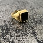 14k gouden zegelring heren onyx zwart steen, Ophalen of Verzenden