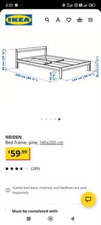 Te koop: IKEA bedframe Neiden + matras Valevåg, Hoogslaper, Tweepersoons, Zo goed als nieuw, 140 cm