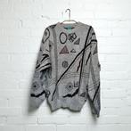Vintage Trui Maat L Grijs Retro Print Canda Gebreid Unisex, Maat 52/54 (L), Verzenden, Vintage, Canda