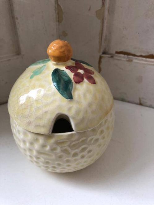 Brocant geel aardewerk jam- / honingpotje, Antiek en Kunst, Curiosa en Brocante, Ophalen of Verzenden