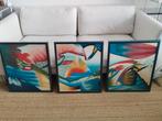 Drieluik,3x schilderijlijst hout ,abstract canvas,kleurrijk, Huis en Inrichting, Woonaccessoires | Lijsten, Ophalen, Gebruikt