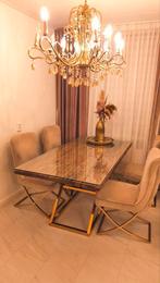 Eettafel hout gouden onderstel, Huis en Inrichting, Tafels | Eettafels, Ophalen of Verzenden, Zo goed als nieuw, Rechthoekig, 50 tot 100 cm