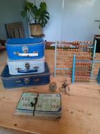 Vintage speelgoed Koffers, telraam, tollen bingo kaarten, Ophalen of Verzenden
