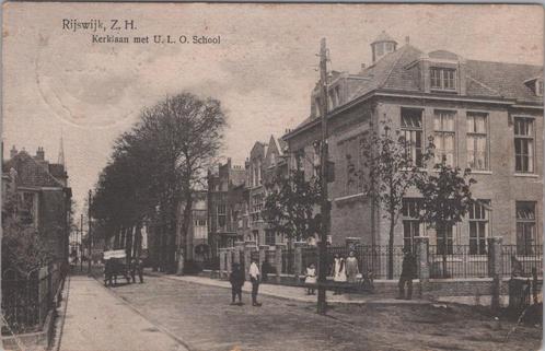 Rijswijk (ZH) - Kerklaan met ULO school - 1920, Verzamelen, Ansichtkaarten | Nederland, Gelopen, Zuid-Holland, Voor 1920, Ophalen of Verzenden