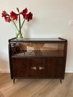 Mid-century vintage dressoir kastje met vitrine (jaren 60), Huis en Inrichting, Ophalen, 50 tot 100 cm, 25 tot 50 cm, Overige houtsoorten