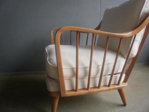 Knoll 1920s knoll antimott stoel m wit-beige kussens, stof., Huis en Inrichting, Fauteuils, Gebruikt, Hout, Stof, Overige materialen