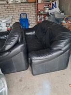 Zgan Echte zwart dik leren bankstel 2 zitter en 2/5 zits, Ophalen, Overige maten, 150 tot 200 cm, Zo goed als nieuw