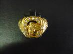 mooie 18 krt. goud  ring pinkring paarden hoofd en hoefijzer, Gebruikt, Verzenden, 17 tot 18, Dame of Heer