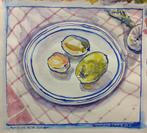Aquarel blauwrand bord ‘Vernais le Bain’, Antiek en Kunst, Ophalen of Verzenden