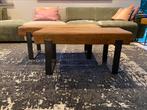 2 vol Eiken balken met stalen poten., Huis en Inrichting, Tafels | Salontafels, Ophalen, Minder dan 50 cm, 50 tot 100 cm, Eikenhout