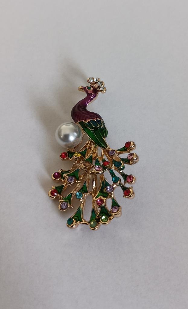 Pauw broche, Sieraden, Tassen en Uiterlijk, Broches, Nieuw, Overige materialen, Overige kleuren, 4 tot 7 cm, Met strass, Ophalen of Verzenden