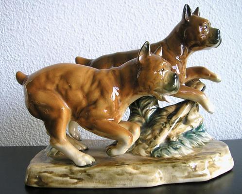 Paar zeldzame porceleinen Franse bulldogs, Antiek en Kunst, Antiek | Porselein, Ophalen of Verzenden