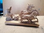 Houten beeld beer met 3 paarden Russisch, Antiek en Kunst, Ophalen of Verzenden