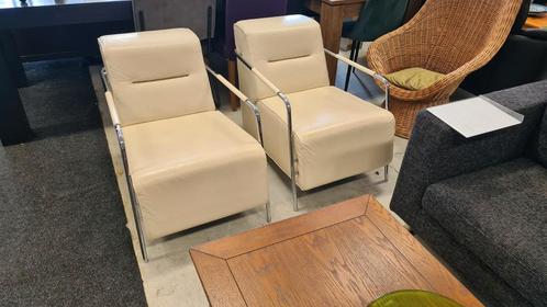 Topform fauteuils wit leder, Huis en Inrichting, Fauteuils, Gebruikt, Leer, Metaal, 75 tot 100 cm, Ophalen