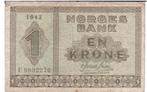 Noorwegen, 1 Kroon, 1943, Postzegels en Munten, Bankbiljetten | Europa | Niet-Eurobiljetten, Los biljet, Ophalen of Verzenden