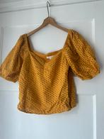 Oker geel broderie pofmouw cropped blouse top H&M L 40, H&M, Geel, Maat 42/44 (L), Ophalen of Verzenden