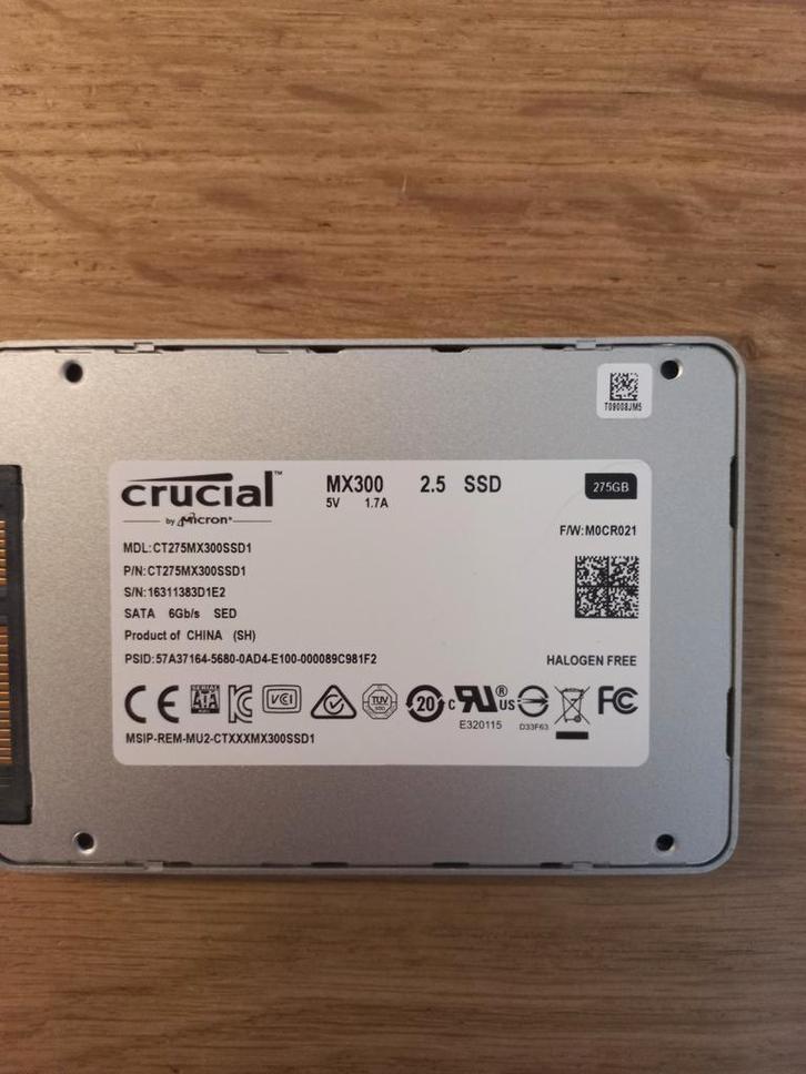 Crucial MX300 275GB SSD, Computers en Software, Harde schijven, Gebruikt, Laptop, Intern, SSD, Ophalen of Verzenden