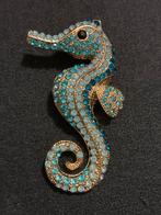 Vintage Zeepaard Broche met Strass, Overige materialen, 4 tot 7 cm, Blauw, Ophalen of Verzenden