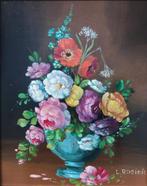 L. Rosinie (XX) - Stilleven met rozen in vaas (op koper), Antiek en Kunst, Ophalen of Verzenden