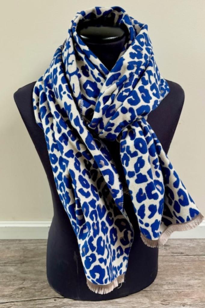 Warme sjaal in het koningsblauwblauw met taupe, Kleding | Dames, Mutsen, Sjaals en Handschoenen, Nieuw, Sjaal, Maat 46/48 (XL) of groter