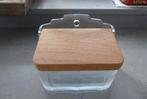 Oude glazen zoutpot m houten deksel - kan opgehangen worden, Antiek en Kunst, Ophalen of Verzenden