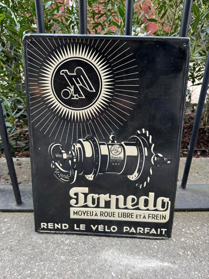 Vintage Torpedo Fietsreclamebord - Zeldzaam!, Antiek en Kunst, Antiek | Emaille, Ophalen of Verzenden
