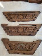 3 Oude Houten Panelen met Snijwerk, Antiek en Kunst, Ophalen of Verzenden
