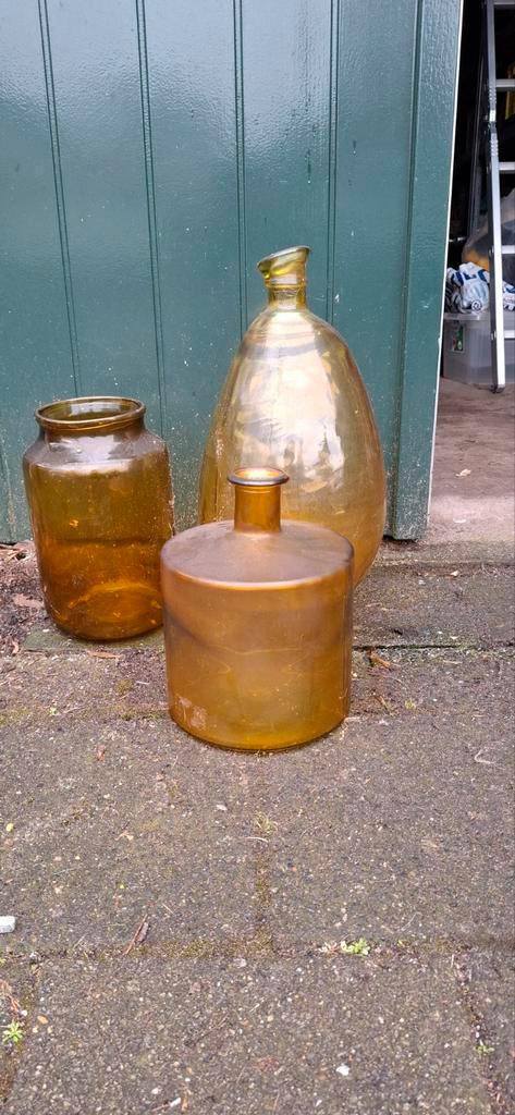 Vintage glazen potten/vazen - set van 3, Huis en Inrichting, Woonaccessoires | Vazen, Gebruikt, Overige kleuren, Minder dan 50 cm