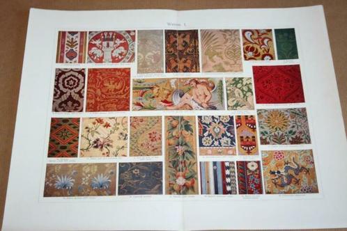 Antiekek kleurenlitho - Motieven voor weven -  Ca 1900 !!, Antiek en Kunst, Kunst | Litho's en Zeefdrukken, Ophalen of Verzenden