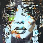 Face 001. Mixed media kunstwerk op linnen doek  90 x 90 cm., Antiek en Kunst, Ophalen