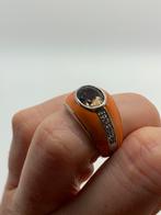 V484 Prachtige zilveren ring oranje met rooktopaas mt 16,75, Ophalen of Verzenden, Kleiner dan 17, X, Met edelsteen