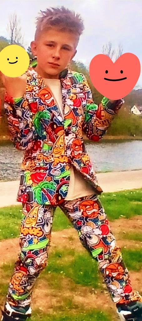Opposuits Kostuum Jongen Maat 146/152, Kinderen en Baby's, Carnavalskleding en Verkleedspullen, Zo goed als nieuw, Jongen, 122 t/m 128