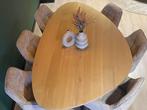 Organische kiezelvorm massief eiken eettafel organisch, Verzenden, Eikenhout, 50 tot 100 cm, Vijf personen of meer
