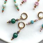 Oorbellen Goud RVS met Bedels Paars Donkergroen, Sieraden, Tassen en Uiterlijk, Oorbellen, Overige materialen, Hangers, Verzenden