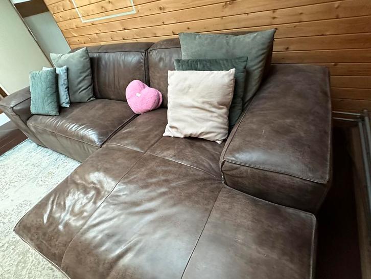 Leren bank / leather sofa, Huis en Inrichting, Banken | Bankstellen, Gebruikt, Rechte bank, Overige maten, 250 tot 300 cm, 150 cm of meer