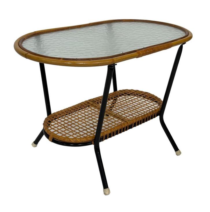Vintage Salontafel Rotan Rohe Noordwolde Dirk Van Sliedregt, Huis en Inrichting, Tafels | Bijzettafels, Gebruikt, Rechthoekig