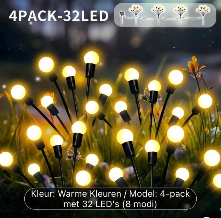 Solar vuurvliegjes tuin verlichting 4 stekers, Tuin en Terras, Buitenverlichting, Nieuw, Minder dan 50 watt, Zonne-energie, Ophalen of Verzenden