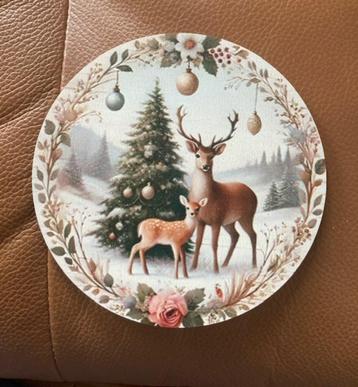 HOUT/KURK onderzetters HERT met jong KERST WINTER sint tip beschikbaar voor biedingen