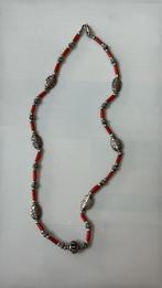 Vintage koraalstaafjes ketting met sterling zilver, India, Ophalen of Verzenden, Zo goed als nieuw, Met edelsteen, Zilver