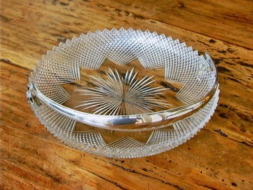 Kristallen presenteerschaal zilveren hengsel handvat 1846, Antiek en Kunst, Antiek | Glas en Kristal, Ophalen of Verzenden