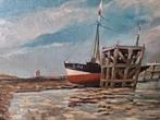 groot schilderij schip op droge armand cornut 1904 belgie, Ophalen